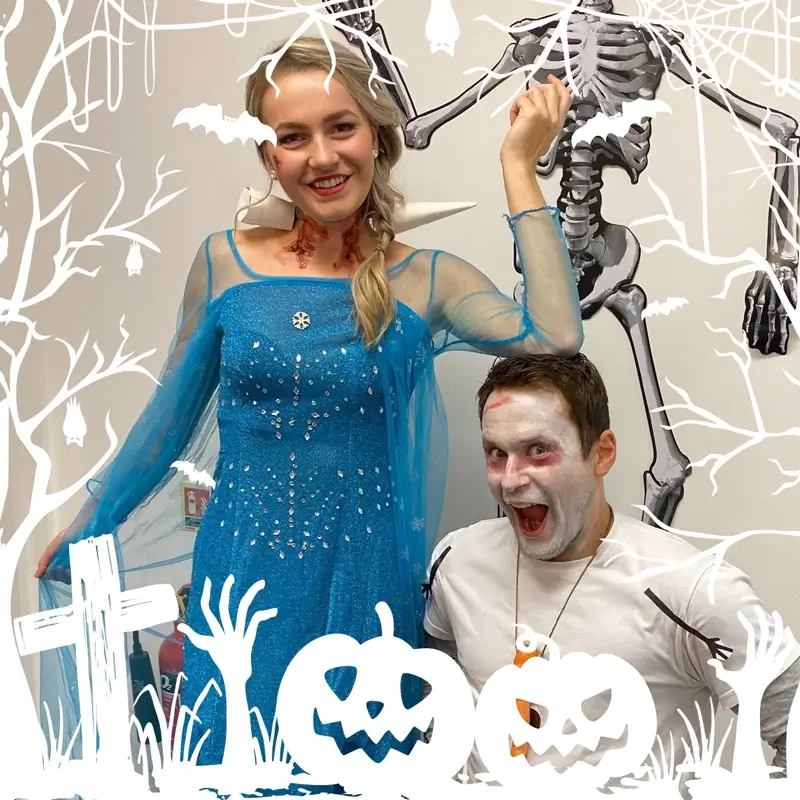 Sammy and Juraj's Halloween costume of Elsa and Olaf.