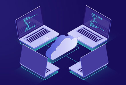 illustrative graphic of laptops connecting