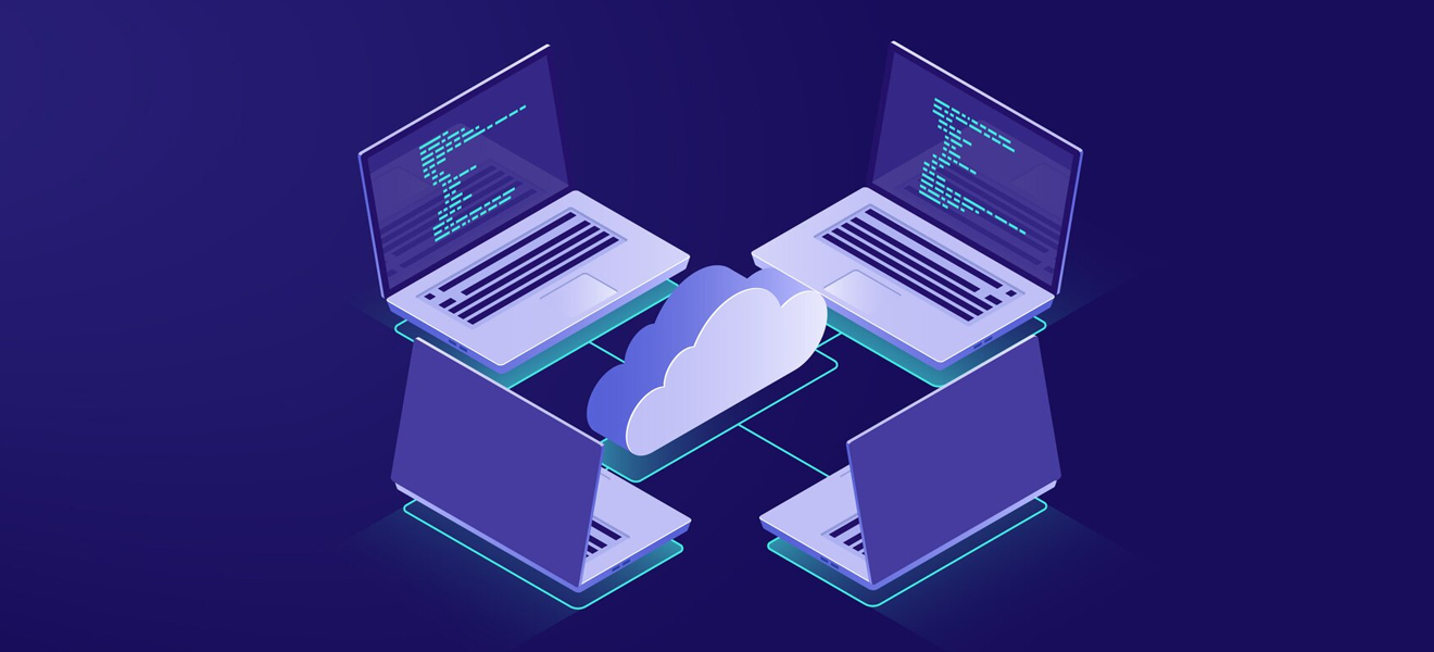 illustrative graphic of laptops connecting