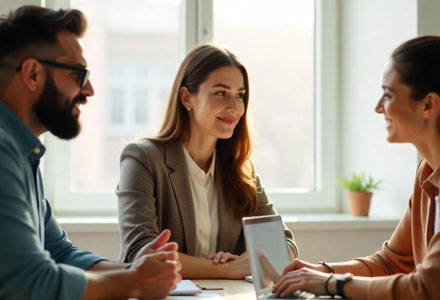 team chatting within office environment