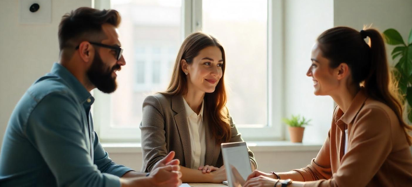 team chatting within office environment