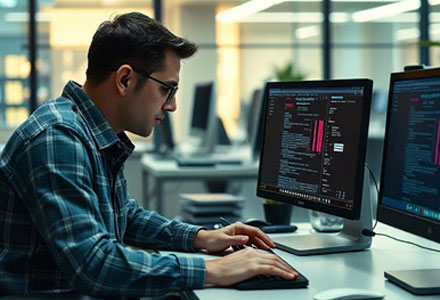 male working on desktop computer