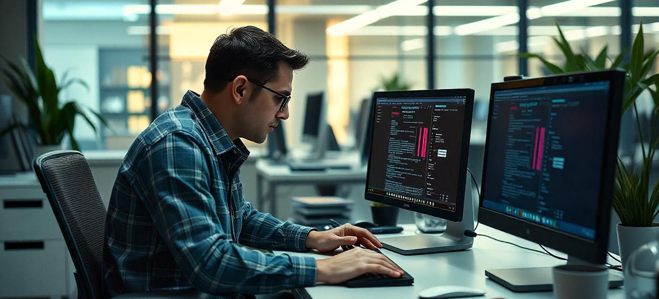 male working on desktop computer