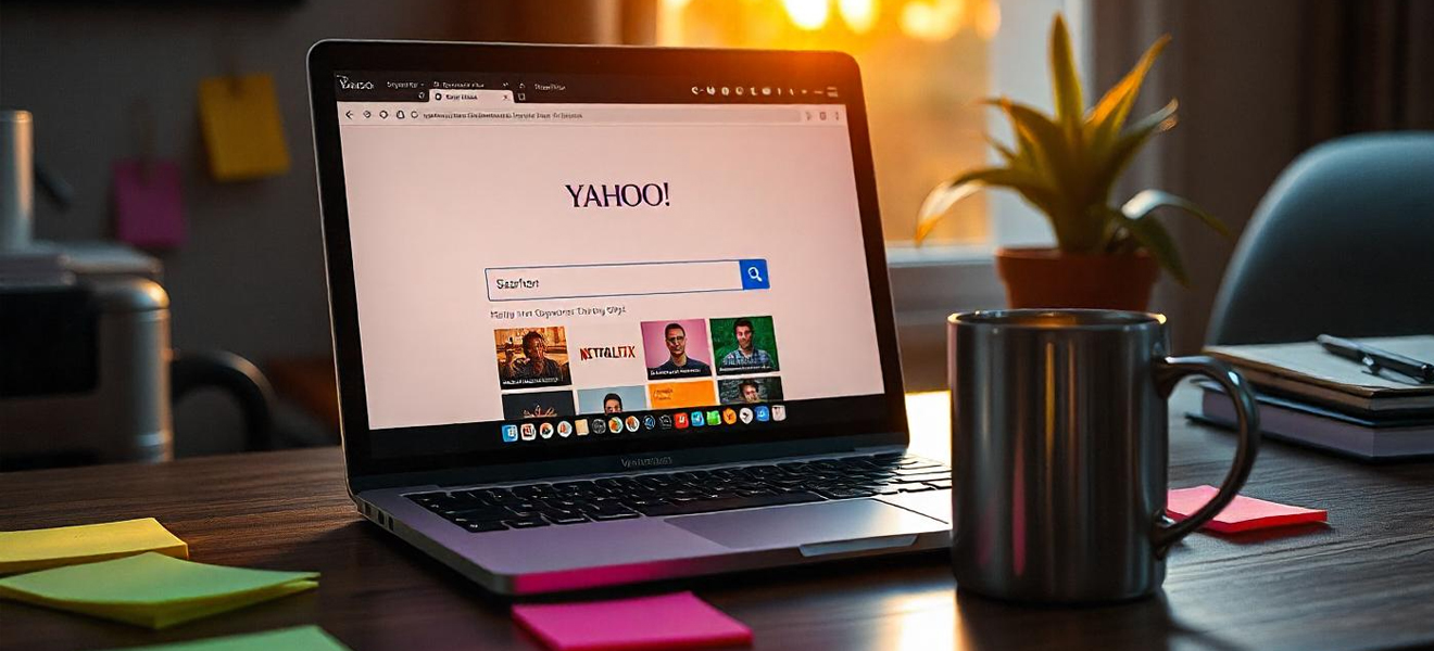 laptop computer displaying yahoo search