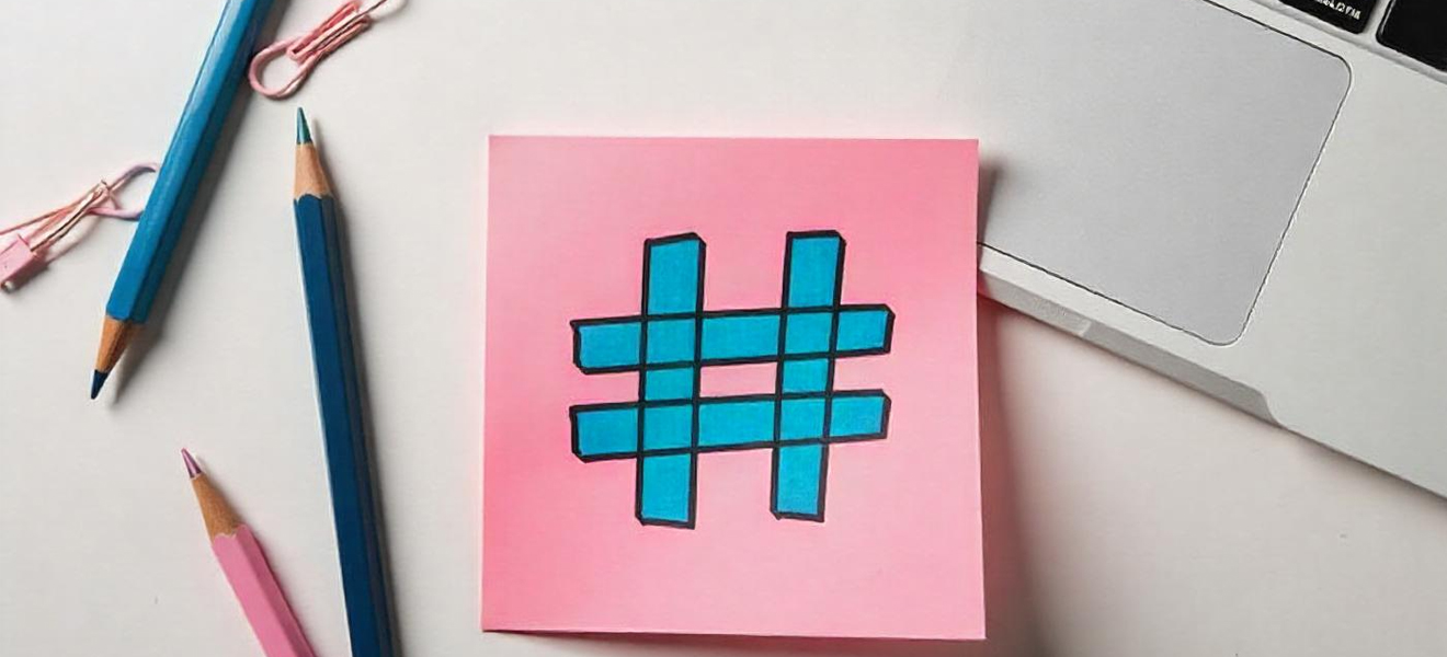 sketch of a hashtag symbol on a post-it note