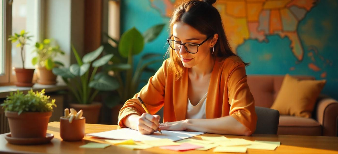 female wearing glasses writing on a notepad