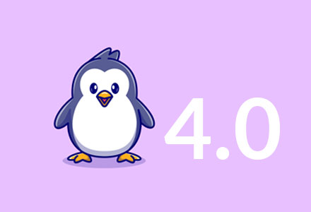 graphic of a penguin stood next to 4.0