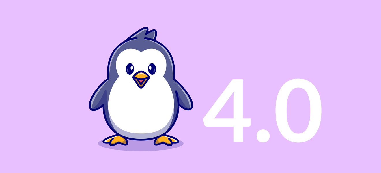 graphic of a penguin stood next to 4.0