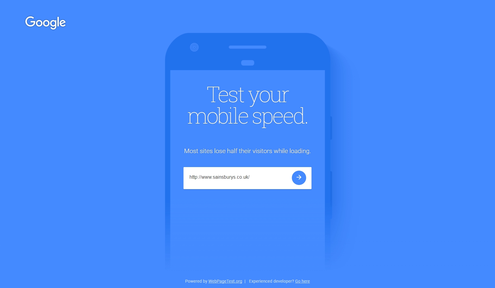 Mobile version of 'Test your mobile speed'.