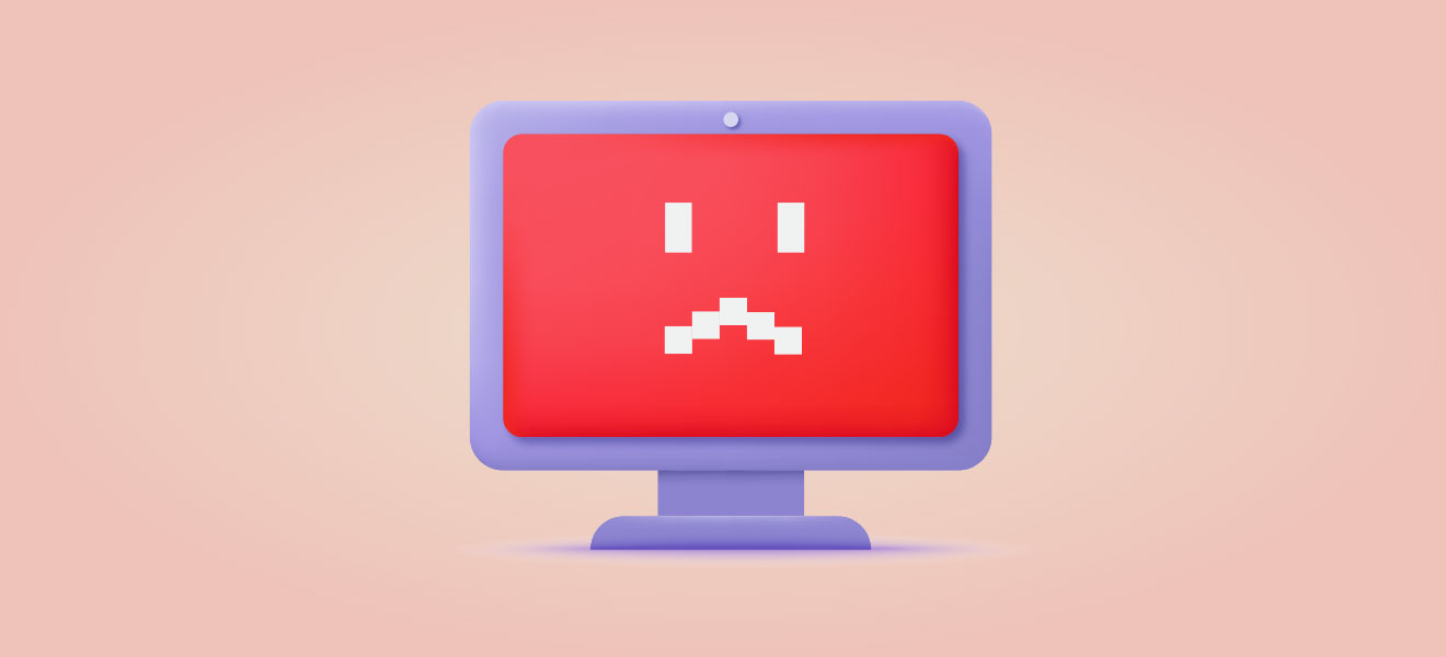 A cartoon computer with a sad pixel face.