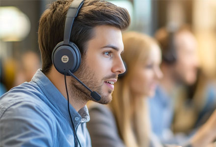 male wearing headset during a call