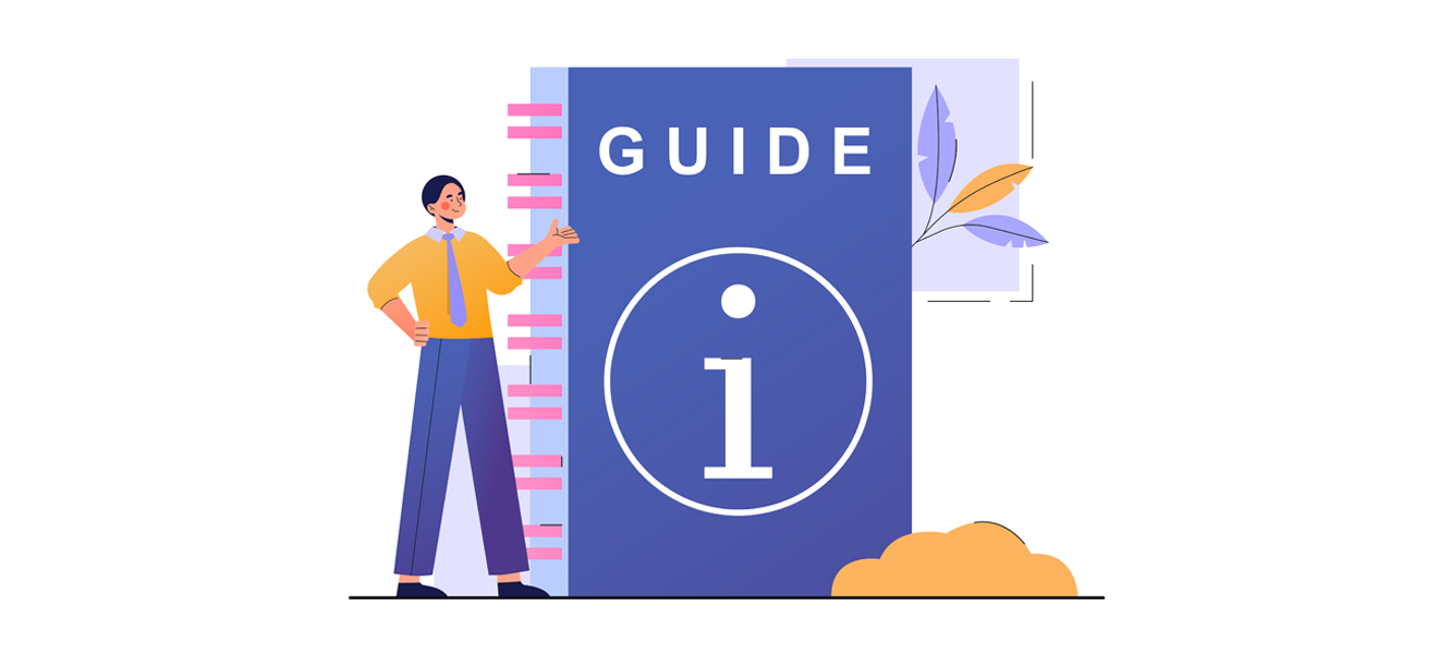 illustrative graphic of a person stood next to a information guide