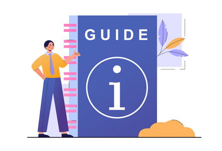 illustrative graphic of a person stood next to a information guide