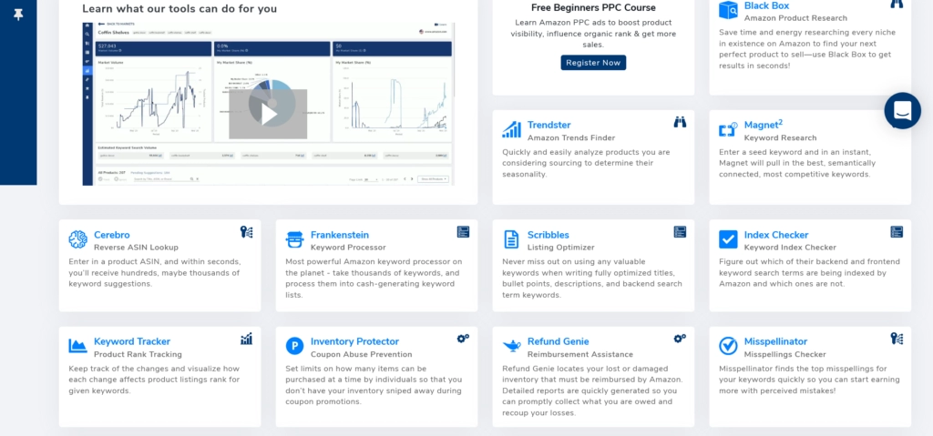 Helium 10 dashboard.