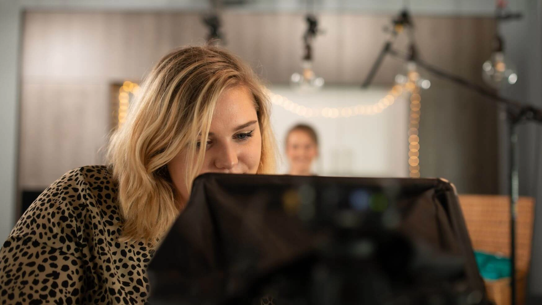 Woman intensely focused on her work.