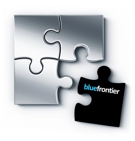 Silver puzzle with a black Blue Frontier piece.