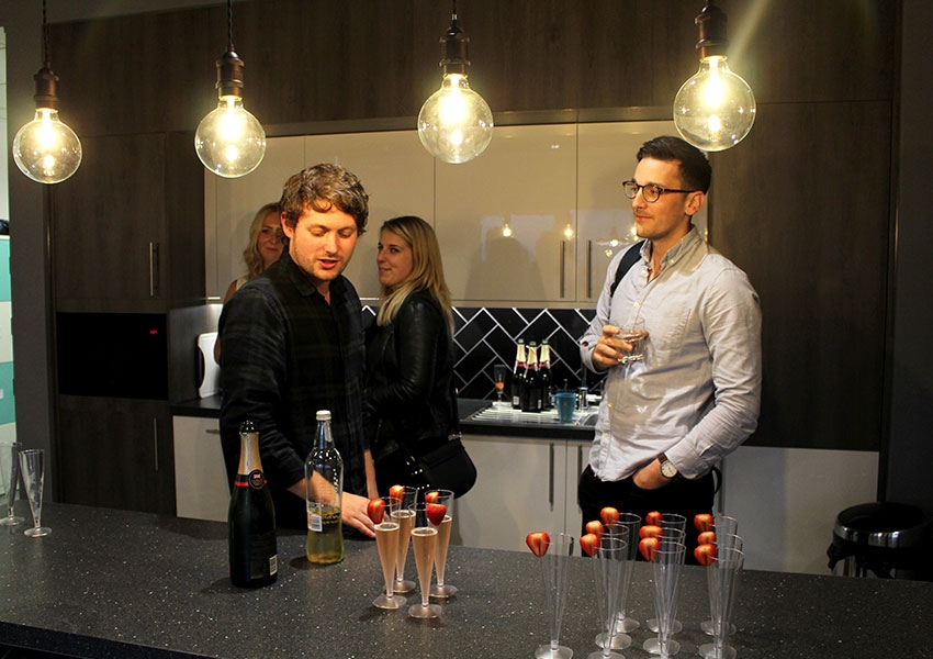 Drinks served in the modern kitchen.