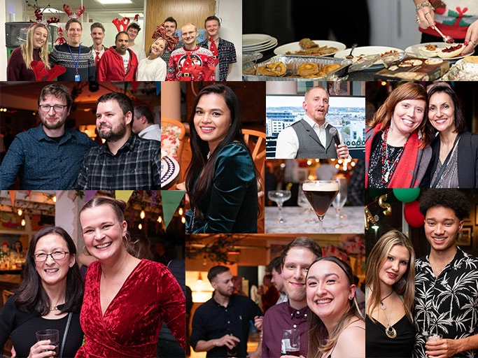 A photo collage of events and people from the Christmas party.