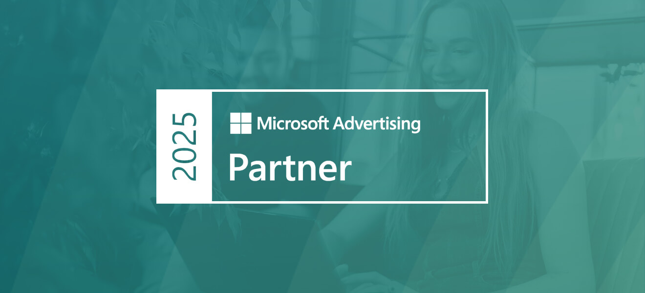 the Microsoft Advertising Partner 2025 logo against a turquoise background