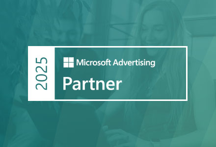 the Microsoft Advertising Partner 2025 logo against a turquoise background