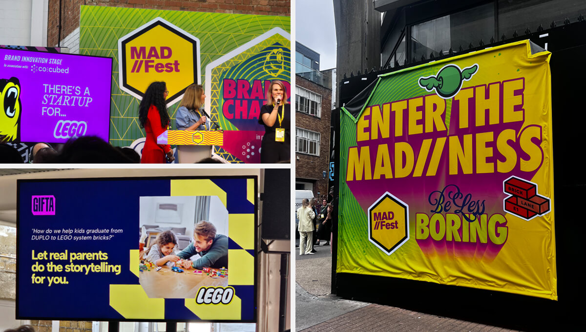 a collage of photos showing various exhibitions and keynote speeches