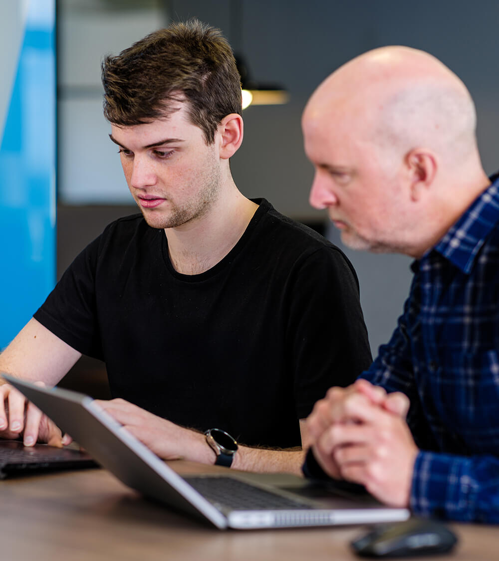 Team members discussing ideas